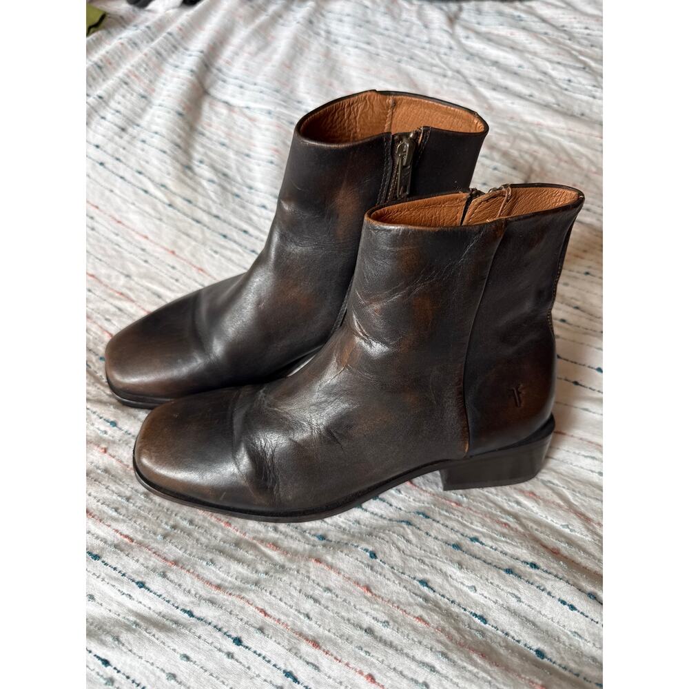 Frye River Inside Zip Bootie Bronze Dark Brown Leather Women’s Size 6.5 Ankle